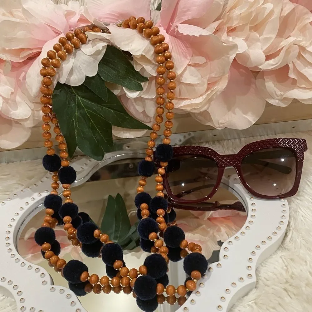 J. Crew Navy Pom-Pom & Beads Layered N…